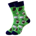 Chaussettes vertes à motifs café et détails bleu foncé pour hommes et femmes - Taille unique / Motif Jacquard Café (350)