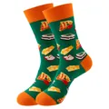 Chaussettes montantes en coton vert avec motifs de desserts colorés et touches orange - Taille unique / Motif Imprimé Dessert (355)