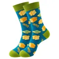 Chaussettes bleues avec motifs pain et blé et finitions vertes pour homme et femme - Taille unique / Motif Pain et Blé (356)