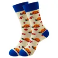 Chaussettes en coton personnalisées à motif de dinde rôtie avec revers bleus contrastés - Taille unique / Motif Dinde Rôtie (351)