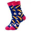 Chaussettes mi-mollet en coton à motif baguette amusant pour hommes et femmes, bleu et rose. - Taille unique / Motif Baguette (358)