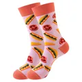 Chaussettes mi-hautes en coton avec motifs hot-dog et tomates sur fond rose. - Taille unique / Motif Hot-dog (345)