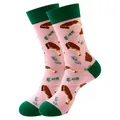 Chaussettes roses et vertes en coton avec motif original de côtes d'agneau et herbes - Taille unique / Motif de côtelette d'agneau (354)