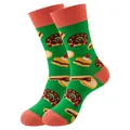 Chaussettes mi-mollet vertes en coton avec détails orange et motifs de desserts amusants. - Taille unique / Motif de dessert (343)