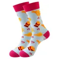Chaussettes rigolotes en coton bleu clair avec motifs de restauration rapide et cœurs - Taille unique / Motif de restauration rapide (342)