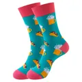Chaussettes mi-hautes en coton avec des motifs amusants de bière et de tacos, bleu et rose. - Taille unique / Motif bière et taco (341)