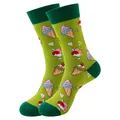 Chaussettes mi-mollet en coton vert vif avec motif de glace et de cœur de dessin animé - Taille unique / Motif Crème Glacée et Cœur (344) / Vert Fruit