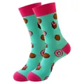 Chaussettes tendance en coton à mi-mollet avec motif donut et gâteau sur fond vert menthe - Taille unique / Motif Donuts et Dessert (338) / Vert menthe