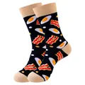 Chaussettes en coton uniques avec des motifs d'oeufs sur le plat et de bacon frits - Taille unique / Motif Œuf au Plat et Bacon (353) / Noir