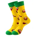 Chaussettes jaunes et vertes avec motifs fast-food rigolos pour hommes et femmes - Taille unique / Motif Restauration Rapide Burger Hot Dog (335) / Jaune