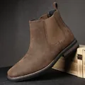 Detail view of brown suede Chelsea boot showing side elastic and stitching - 39 / Brown (11005)