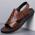 Men's brown crocodile pattern large size beach sandals with breathable anti-slip sole - 39 / Brown