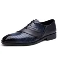 Zapatos de vestir clásicos para hombre en cuero azul con relieve de cocodrilo y cordones - 38 / Zapatos de Vestir de Estilo Británico (Z1017) / Azul