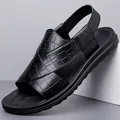 Premium men's black sandals with stylish crocodile texture and non-slip sole for beach - 39 / Black