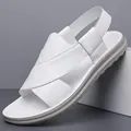Stylish men's white crocodile texture non-slip beach sandals for summer fashion - 39 / White