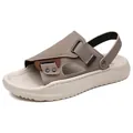 Sandalias de cuero caqui para hombre con suela beige suave para uso en la playa - 38 / Gris