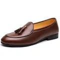 Men's classic brown leather tassel loafers featuring a slip-on design and durable sole. - 38 / Brown