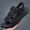 Sandales d'été décontractées pour hommes avec surpiqûres blanches et semelle noire épaisse - 38 / Noir
