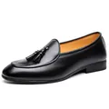 Men's classic black tassel loafers with slip-on design and soft lining - 38 / Black