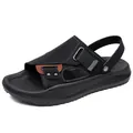 Sandalias de playa negras de cuero para hombre con correa ajustable y suela blanda - 38 / Negro