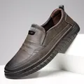 Zapatos de cuero marrón para hombre sin cordones con suela antideslizante y estilo - 38 / Estilo Caqui Cuatro Estaciones