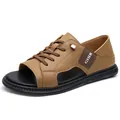 Sandalias informales de cuero marrón para hombre con suela antideslizante para la playa. - 38 / Marrón Amarillento