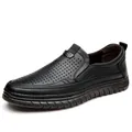 Mocasines de cuero negro transpirable para hombre con suela de goma antideslizante - 38 / Estilo Rejilla Hueca Negra