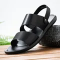 Close-up of black men's casual sandals with soft sole and breathable design - 38 / Black