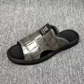 Men's grey crocodile texture leather slides with non-slip black sole - 38 / Gray