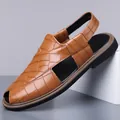 Brown crocodile pattern men's summer sandals with soft non-slip sole and slingback - 38 / Orange Check