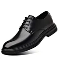 Elegantes zapatos de vestir de cuero negro para hombre con punta y suela gruesa - 37 / Estilo negro con aumento de altura