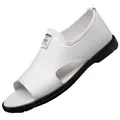 Stylish white leather hollow breathable open-toe beach sandals for men, comfortable SKU - 38 / 801 White (6602)