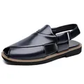 Sandalias de hombre en cuero brillante azul marino con punta cerrada y correa - 38 / Azul Negruzco Liso