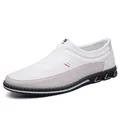 Elegant white and grey men's casual slip-on loafers with comfortable non-slip sole - 38 / Slip-On / White