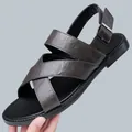 Dark grey men's summer outdoor sandals with soft non-slip sole and buckle - 38 / Gray