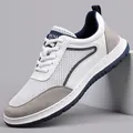 Breathable men's summer mesh sneakers in white and grey with navy blue accents and sole - 38 / White Mesh (21351)