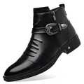 Stivali Chelsea business da uomo in pelle nera con fibbia decorativa e calda fodera in pile - 38 / Nero Foderato in Pile