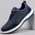 Navy blue breathable mesh sneakers for men with durable white non-slip sole for daily use - 38 / Blue Mesh (21351)