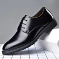 Classic men's black leather business dress shoes with warm fleece lining for winter - 36 / Fleece Lined / Black