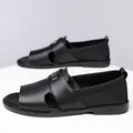 Trendy black men's slip-on roman sandals with durable non-slip sole for summer beach - 38 / Black