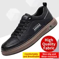 Stylish men's black leather retro sneakers with a brown sole and breathable upper. - 38 / Black (Thin)