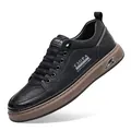 Classic men's black leather casual sneaker with a thick tan sole and Y3OPA branding - 38 / Casual Style (7773) / Black