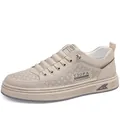 Men's breathable casual beige leather sneakers with stylish perforated patterns - 38 / Hollow Out Style (7773) / Beige