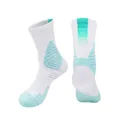 White and teal mid-calf basketball socks with breathable non-slip towel bottom - 39-44 / White/Green