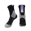 Men's athletic basketball socks with purple accents and thick cushioned towel bottom - 39-44 / Black/Purple