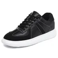 Heren 6 cm verhogende De-xun sneakers van zwart leer en suède met witte stiksels. - 38 / 188 Zwart