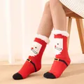 Gezellige rode kerstsokken voor dames met kerstmanontwerp en zachte voering van warme fleece - Eén maat / Kerstman