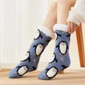 Gezellige blauwe wintersokken met schattig pinguïnpatroon en zachte sherpa voering dames - Eén maat / Blauwe Pinguïn