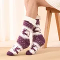 Warme paars-witte kerst-vloersokken met rendierpatroon en fleecevoering voor dames - Eén maat / Paars Vliegend Hert