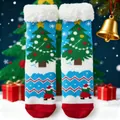 Gezellige kerstsokken met Sherpa-voering en feestelijke kerstboom en sneeuwvlok patroon - Eén maat / Nieuwe Kerstboom